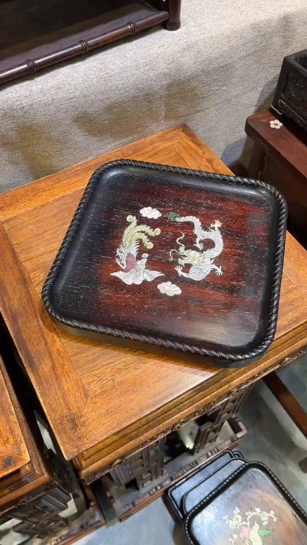 木龙凤呈祥方形茶盘