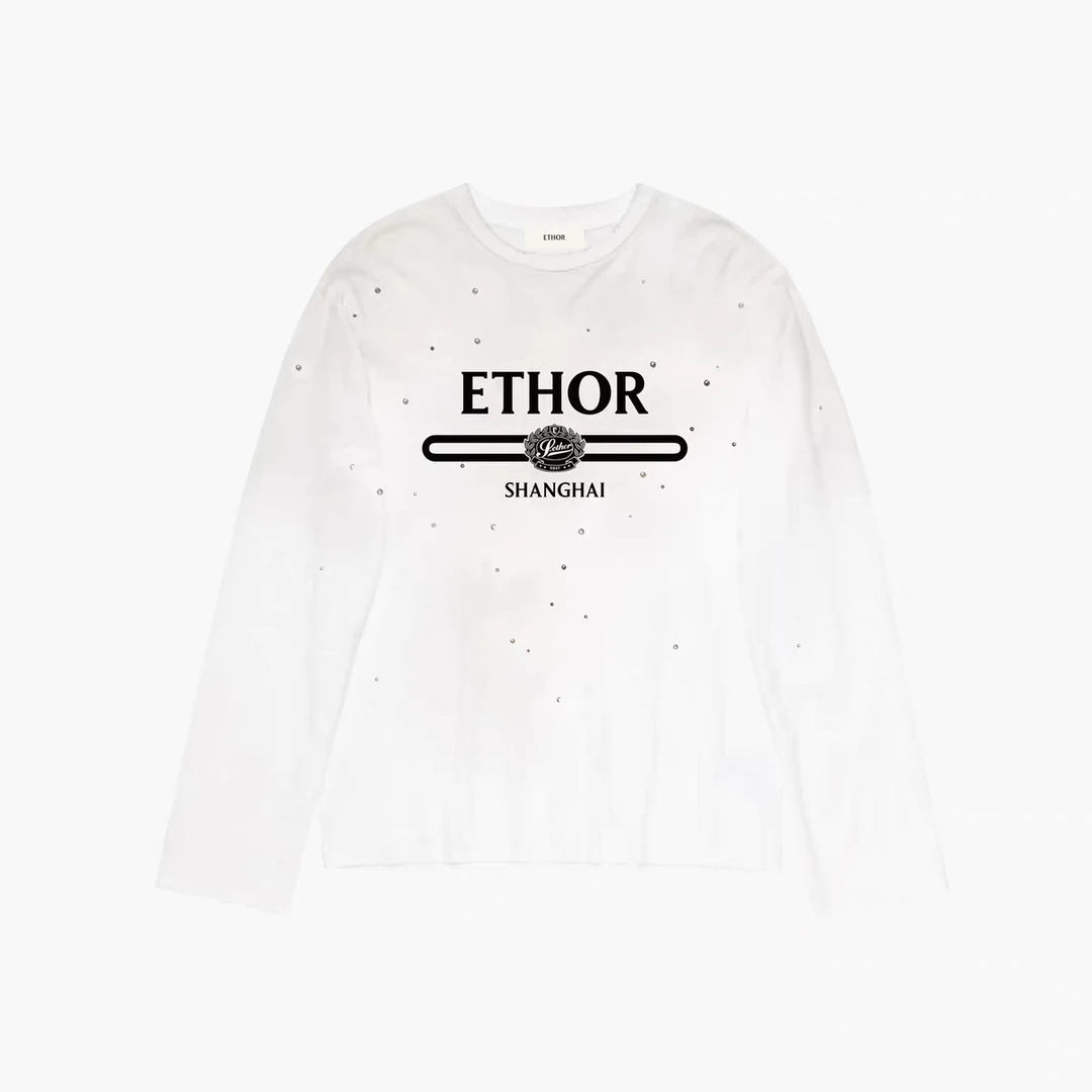 ETHOR 设计师品牌  做旧烫钻长袖T恤女25AW秋冬新款