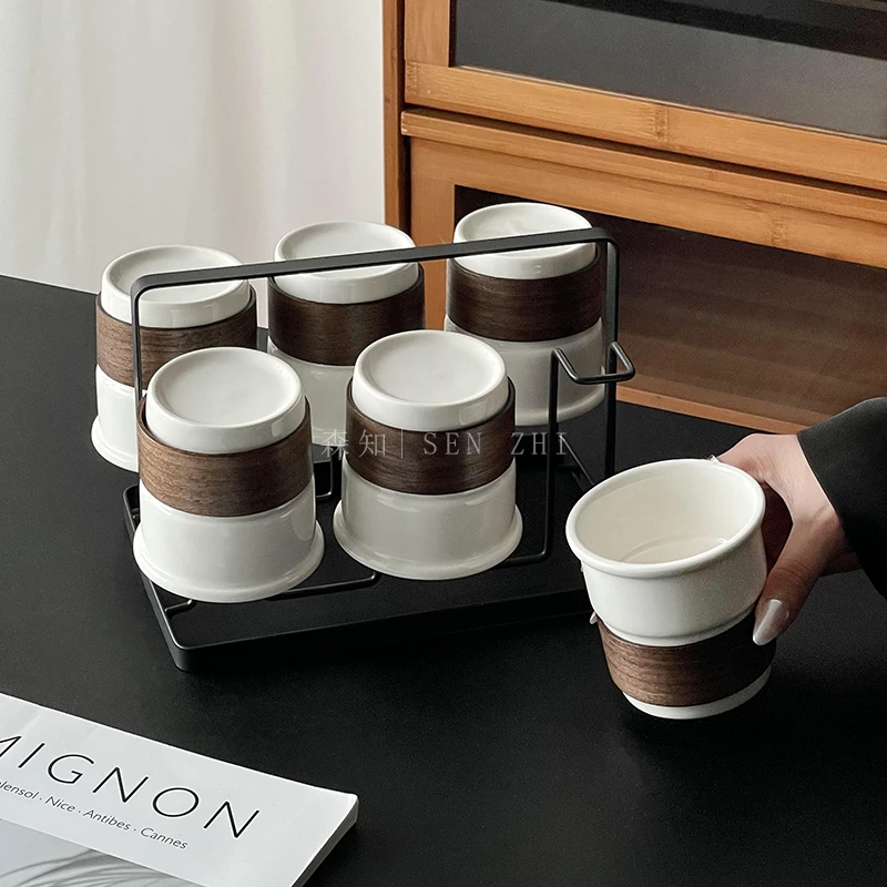 中式陶瓷杯子简约家用家庭杯具高颜值客厅待客喝水杯耐热茶杯茶具