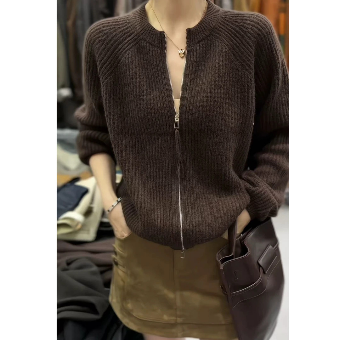 【双头拉链】法式气质开衫宽松慵懒风长袖显瘦百搭针织衫女