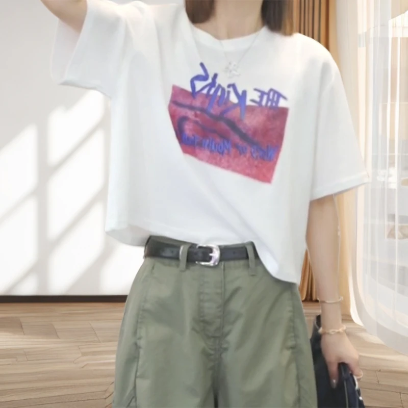 【行为艺术】2025夏季新款时尚休闲气质T恤上衣宽松圆领显瘦