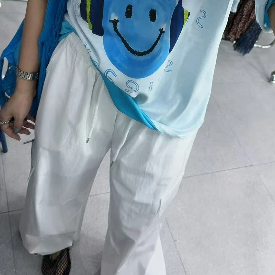 SISTERS韩气感白色工装抽绳裤子【长CM】