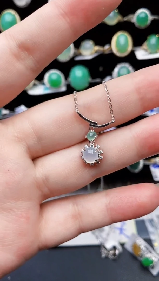 颈饰银S925镶嵌翡翠7076
