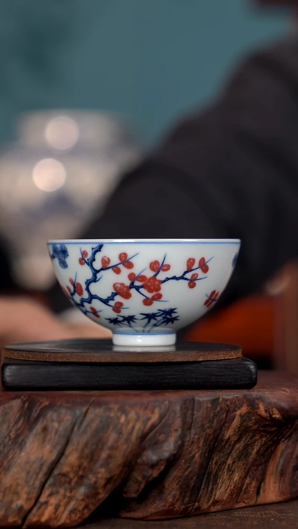 阳春白雪松竹梅鸡心杯