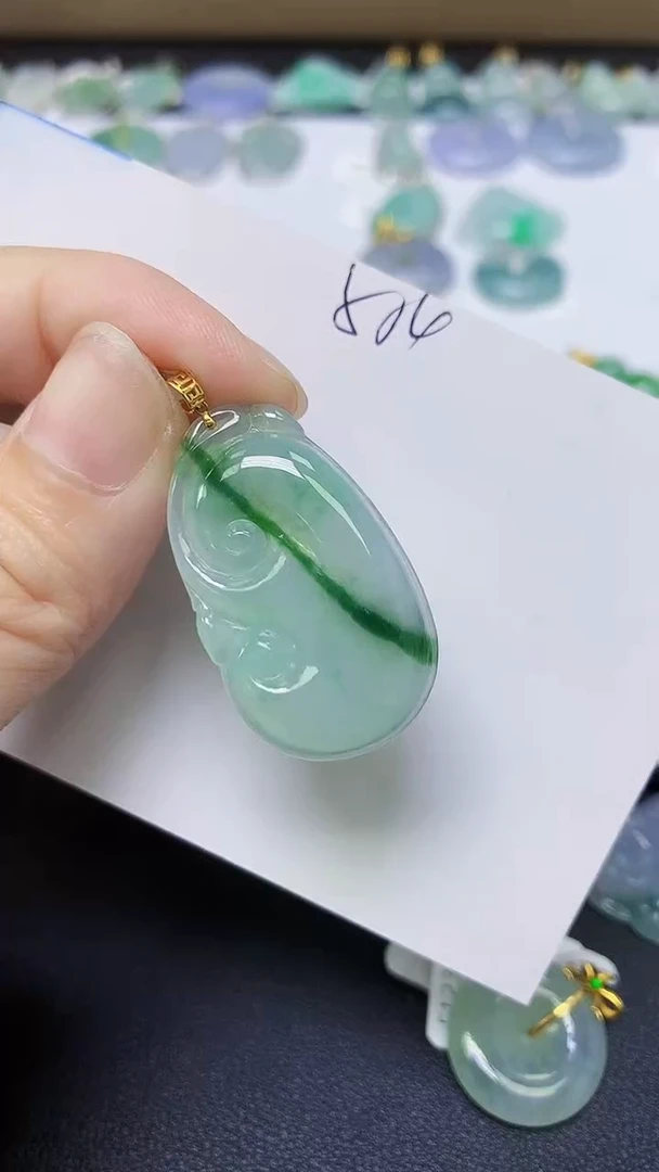 颈饰18K金镶嵌翡翠天然缅甸A货翡翠百元以上9元证书费自理