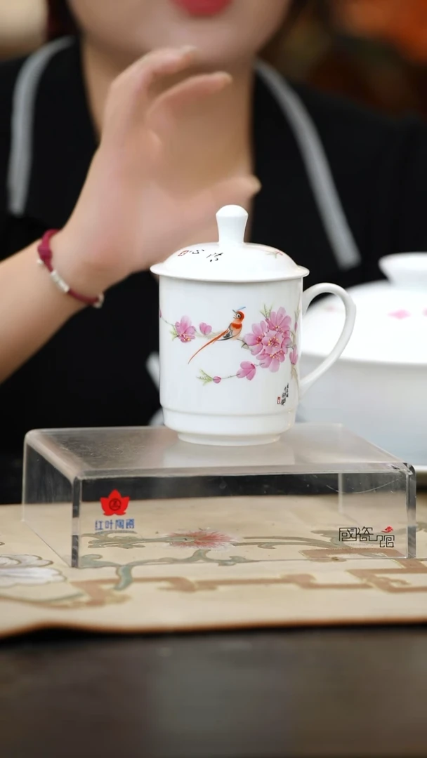 1头手绘水点桃花单杯