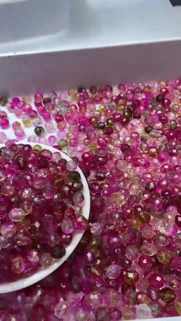 颈饰未镶嵌水晶W3274-西瓜碧玺切面米珠9mm*10颗