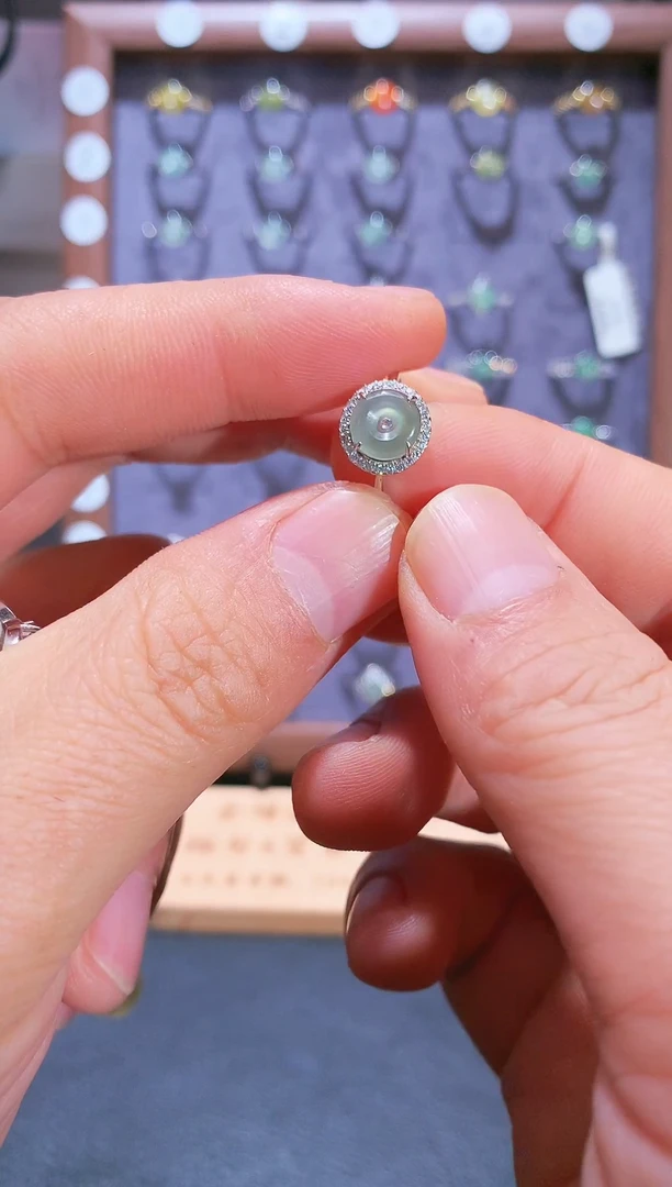 银S925镶嵌戒指翡翠S925银镶翡翠平安扣女饰品