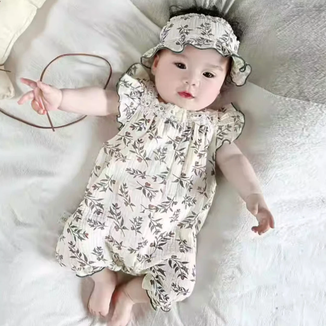 夏天新生婴儿爬服夏装女宝宝连体衣夏季洋气衣服幼儿满月百天哈衣