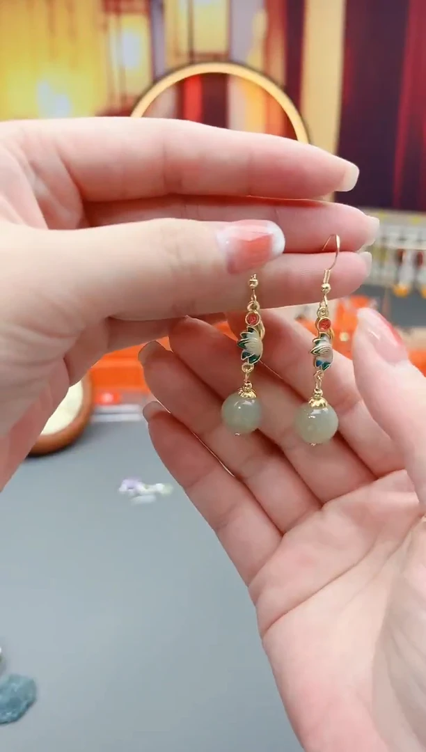 银S925镶嵌和田玉耳饰711