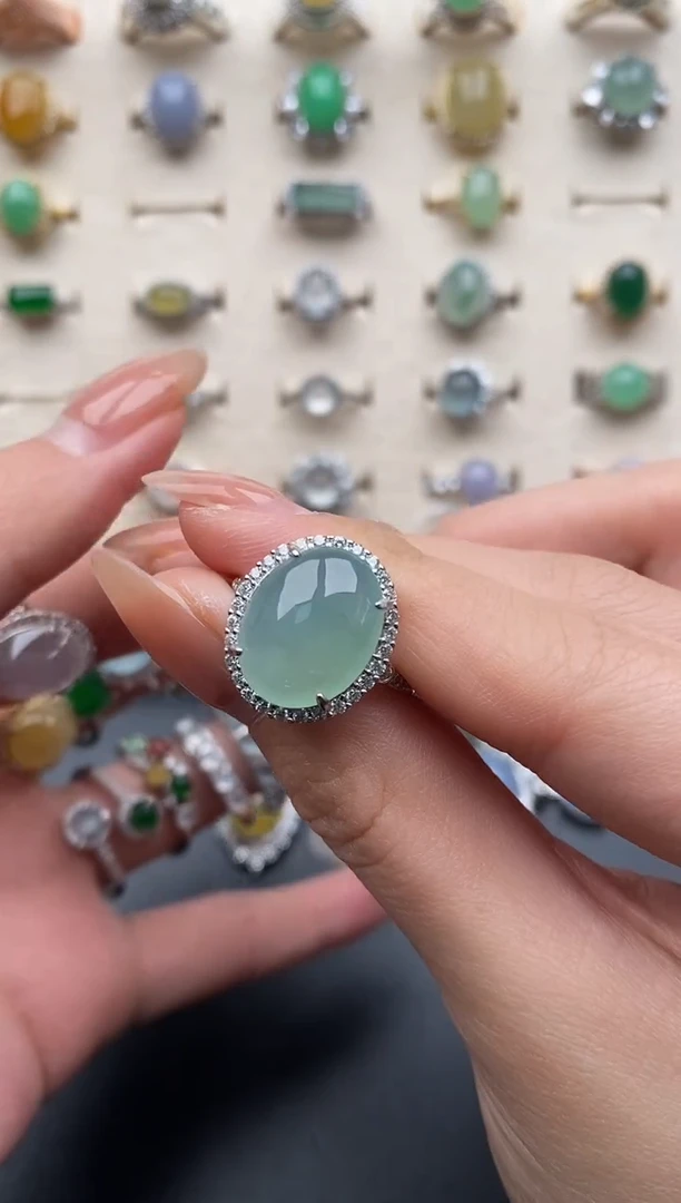 银S925镶嵌戒指翡翠一物一证一礼盒