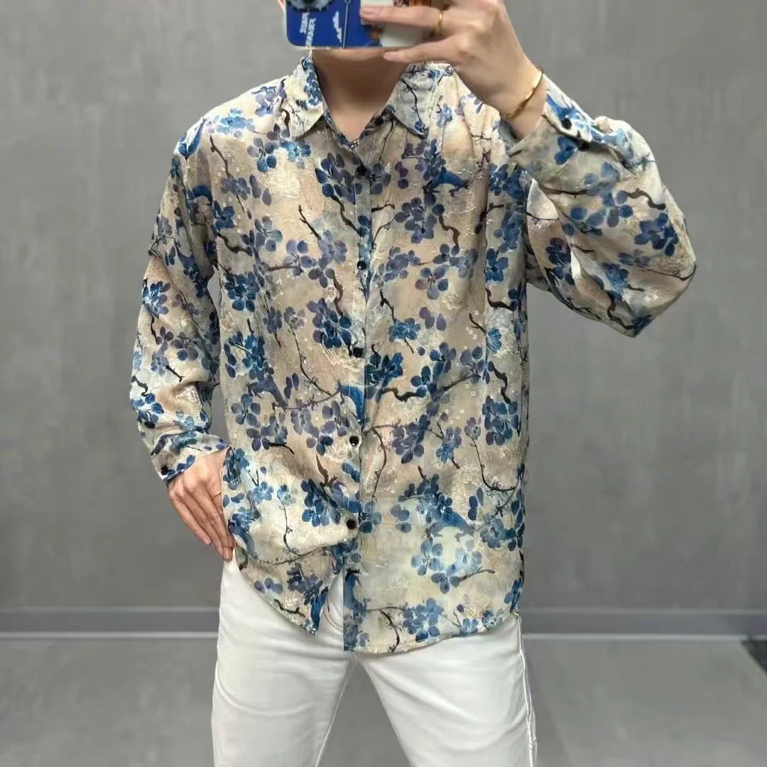 TW5519夏季新款提花防晒衬衫男士休闲舒适透气百搭时尚潮流