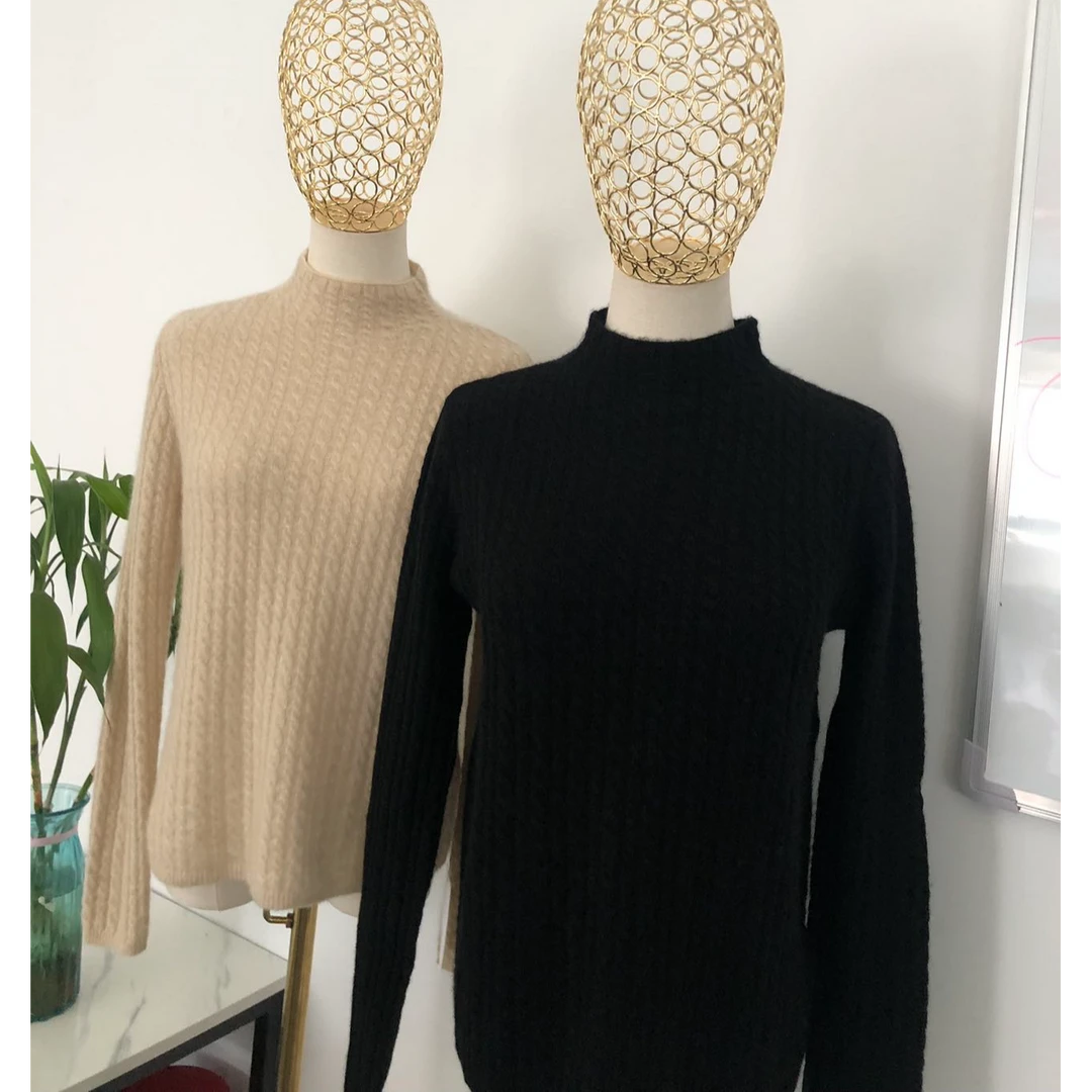 女士气质百搭秋冬羊绒潮牌时尚修身毛衣打底衫针织半高领内搭黑色