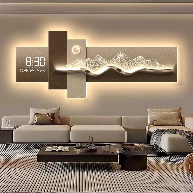 高级感客厅装饰画背有靠山创意带钟表画大气沙发背景墙挂画