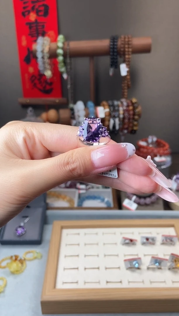 水晶戒指银S925镶嵌花***夜紫水晶戒指