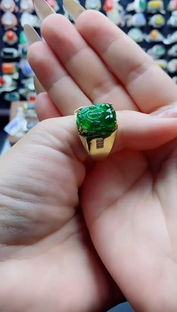 未镶嵌戒指翡翠天**子天然翡翠A货男戒