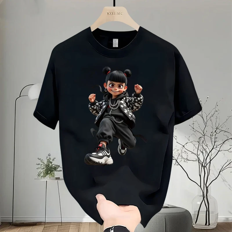 新款夏季国潮个性哪吒印花宽松高级设计男款百痞帅搭圆领纯棉短袖