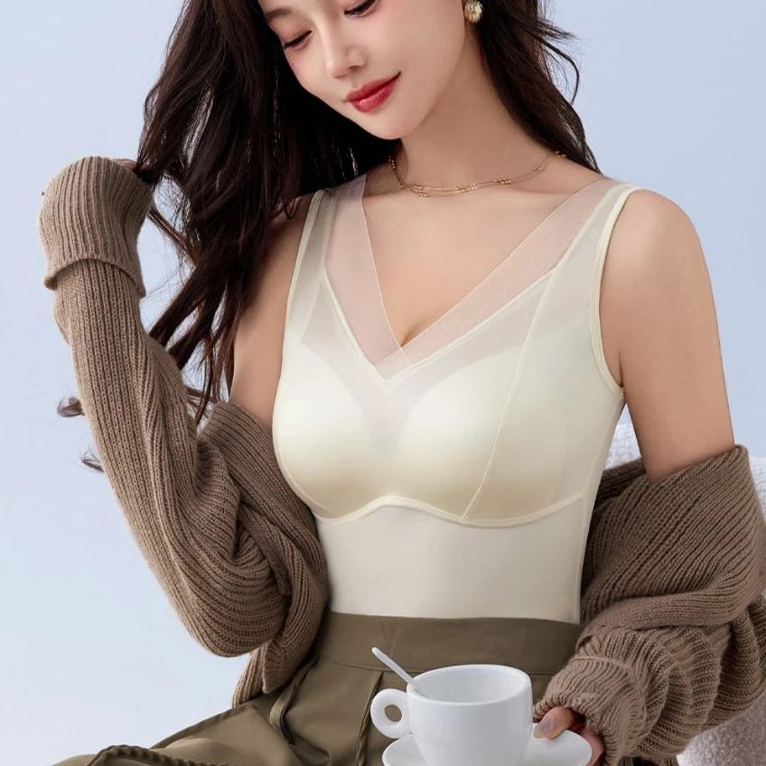 新款蕾丝美背文胸内衣一体内搭吊带舒适无钢圈 百搭简约