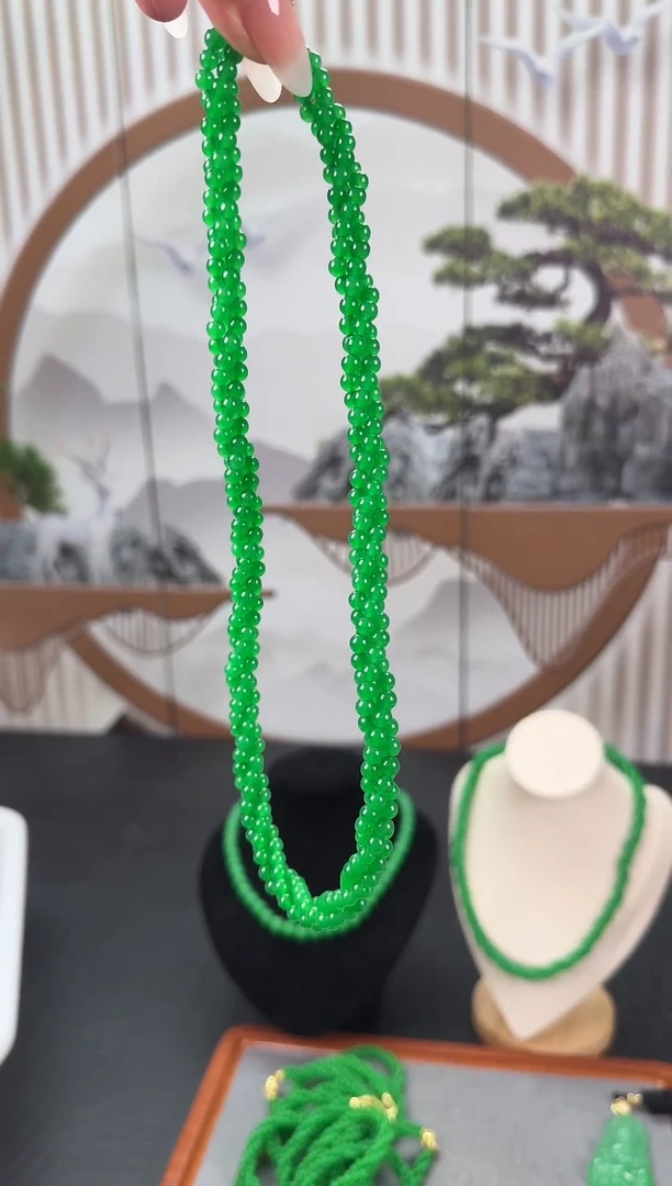 未镶嵌翡翠耳饰小米麻花项链