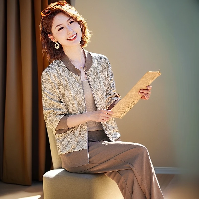 Pstl/帕丝特休闲外套两件套妈妈装中老年妈妈气质春秋女士薄款