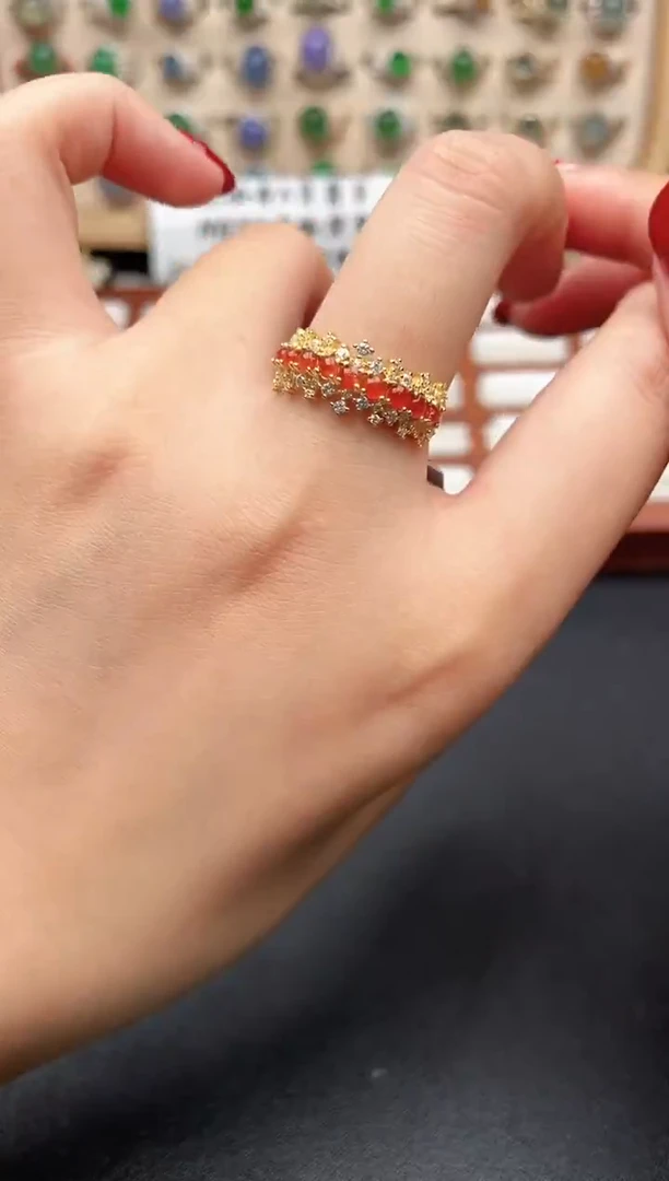 银S925镶嵌戒指翡翠一物一证一礼盒