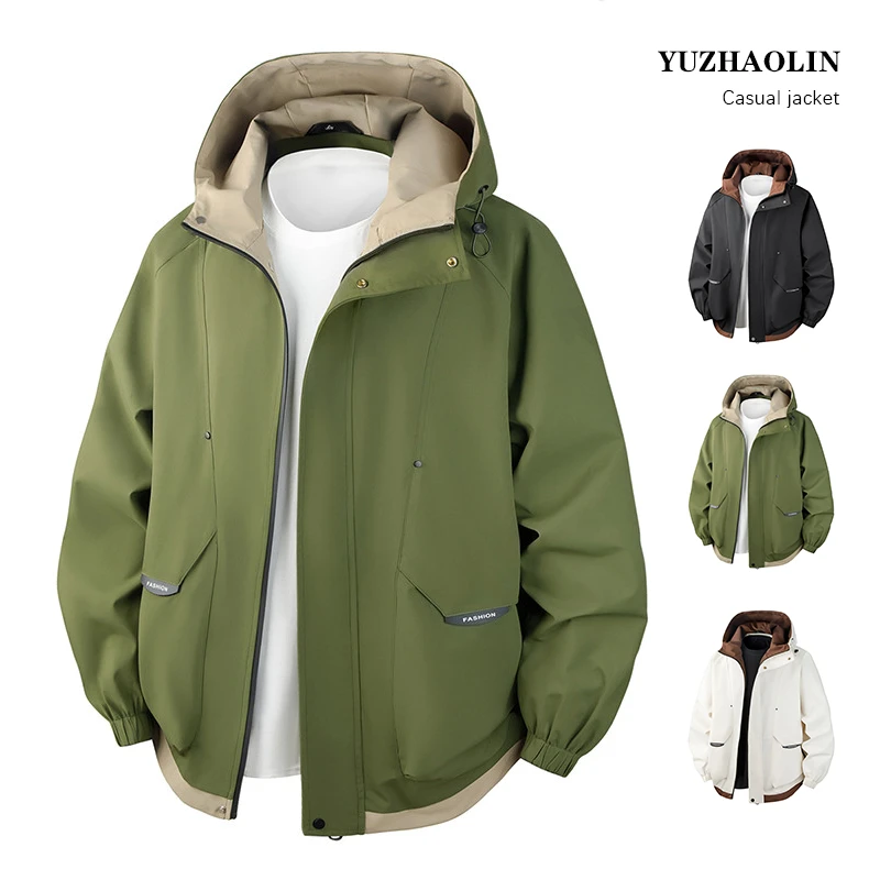 男士休闲冲锋衣外套春季新款青少年潮流撞色夹克上衣