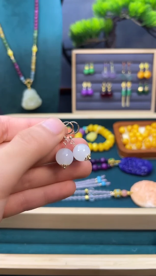 【闪购商品】和田玉耳饰14K金镶嵌E118