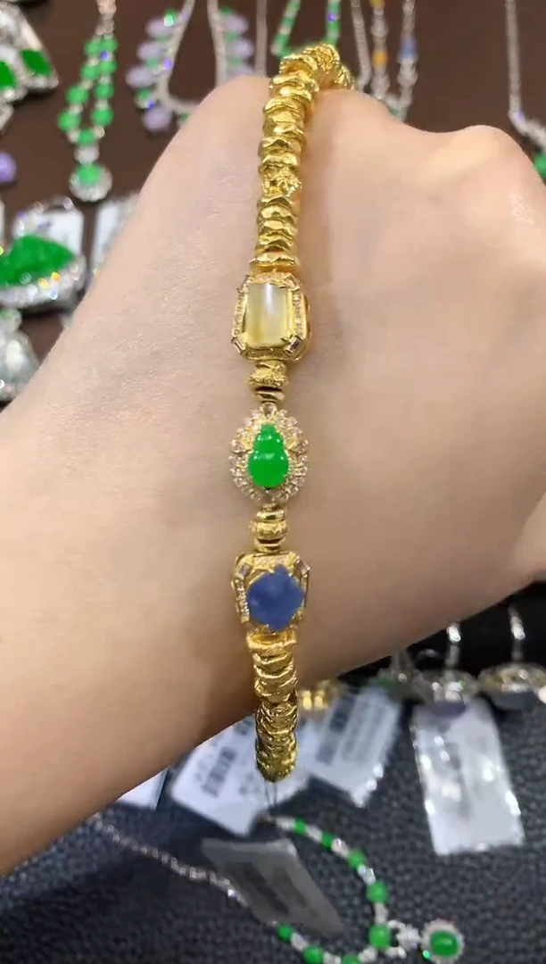 18K金镶嵌手链翡翠A100 紫货有一定色差