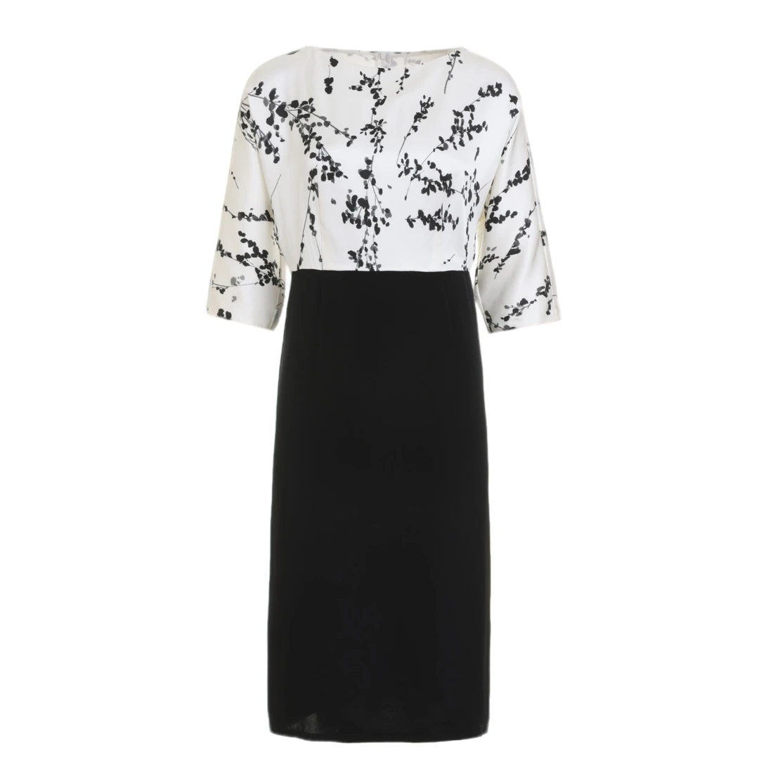 L·W画而诗早春新款圆领黑色裙子拼接轻奢显瘦连衣裙LBD85011S