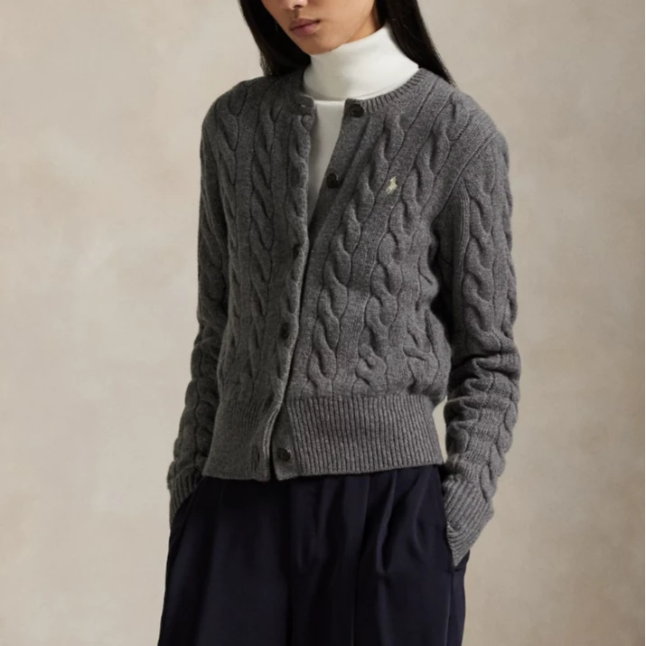 未使用 Ralph Lauren/拉夫劳伦 羊毛羊绒绞花开衫毛衣 211972104