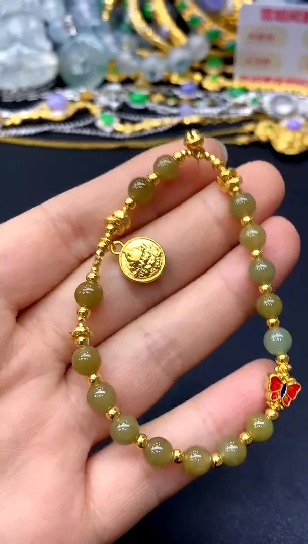 足金镶嵌手链翡翠503-中国好珍宝