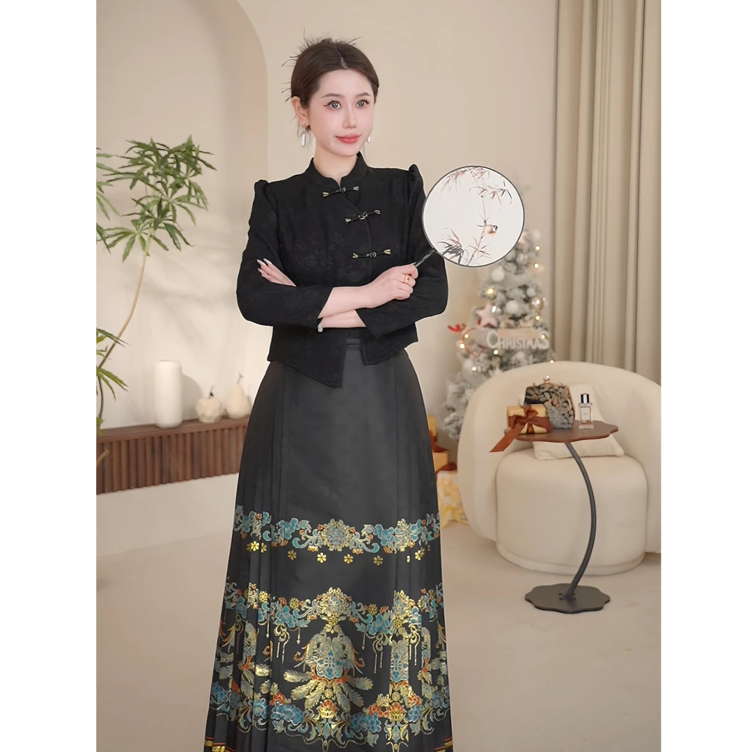 【凡凡】【春季套装】繁花鸾凤新中式春季新款国风马面裙重工提花上衣