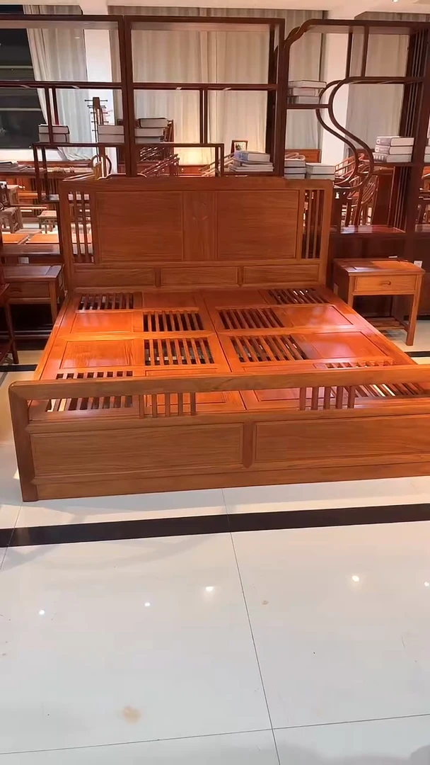 花梨木类成套家具国标红木缅甸花梨大果紫檀1.8米匠心大床三件套