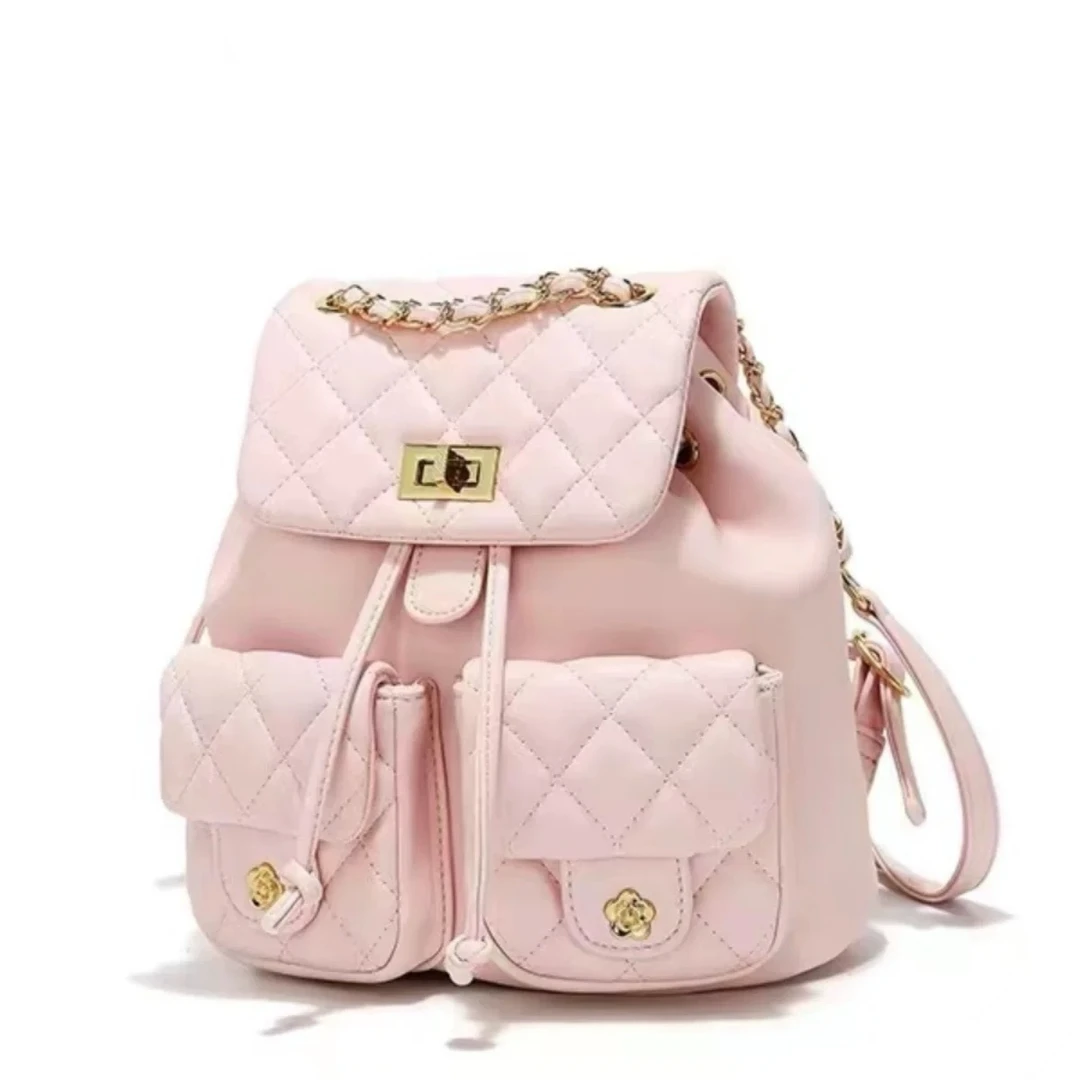 Moment Hous小众设计夏日休闲百搭日常菱格小香风精致甜美双肩包