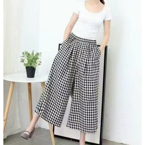 高腰阔腿裤夏季百搭薄款休闲裤时尚格子裙裤直筒春夏显瘦