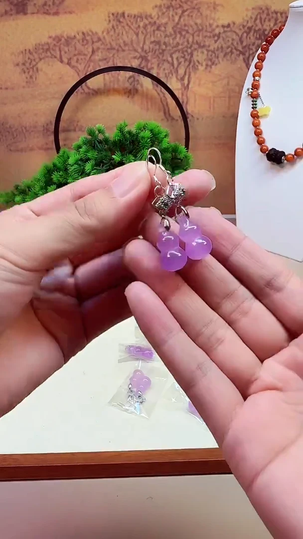 银S925镶嵌翡翠耳饰E44
