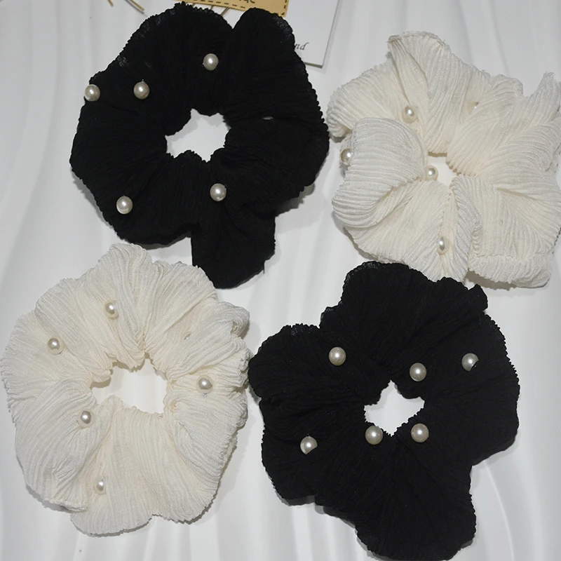 波西米亚风~泡泡纱珍珠大肠圈森系百搭扎头绳时尚发圈发绳皮套新