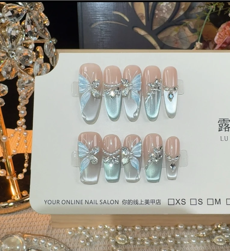 【比翼梦蝶】手工穿戴甲10片装可拆卸宠粉爆款气质美甲贴WY