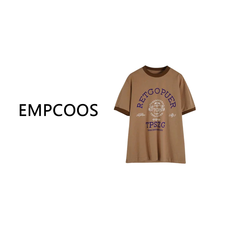 Y201--春夏气质百搭时尚宽松圆领拼色字母T恤3706