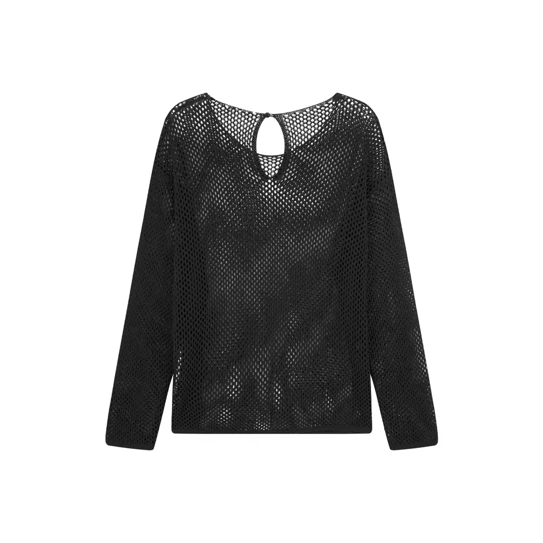 【现货】田园诗针织衫 镂空钩花半透视长袖罩衫-周四