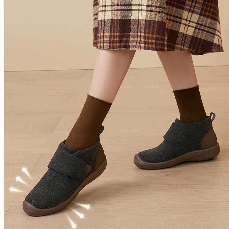 pansy盼喜超轻舒适毛呢百搭魔术贴休闲秋季新款女鞋4179