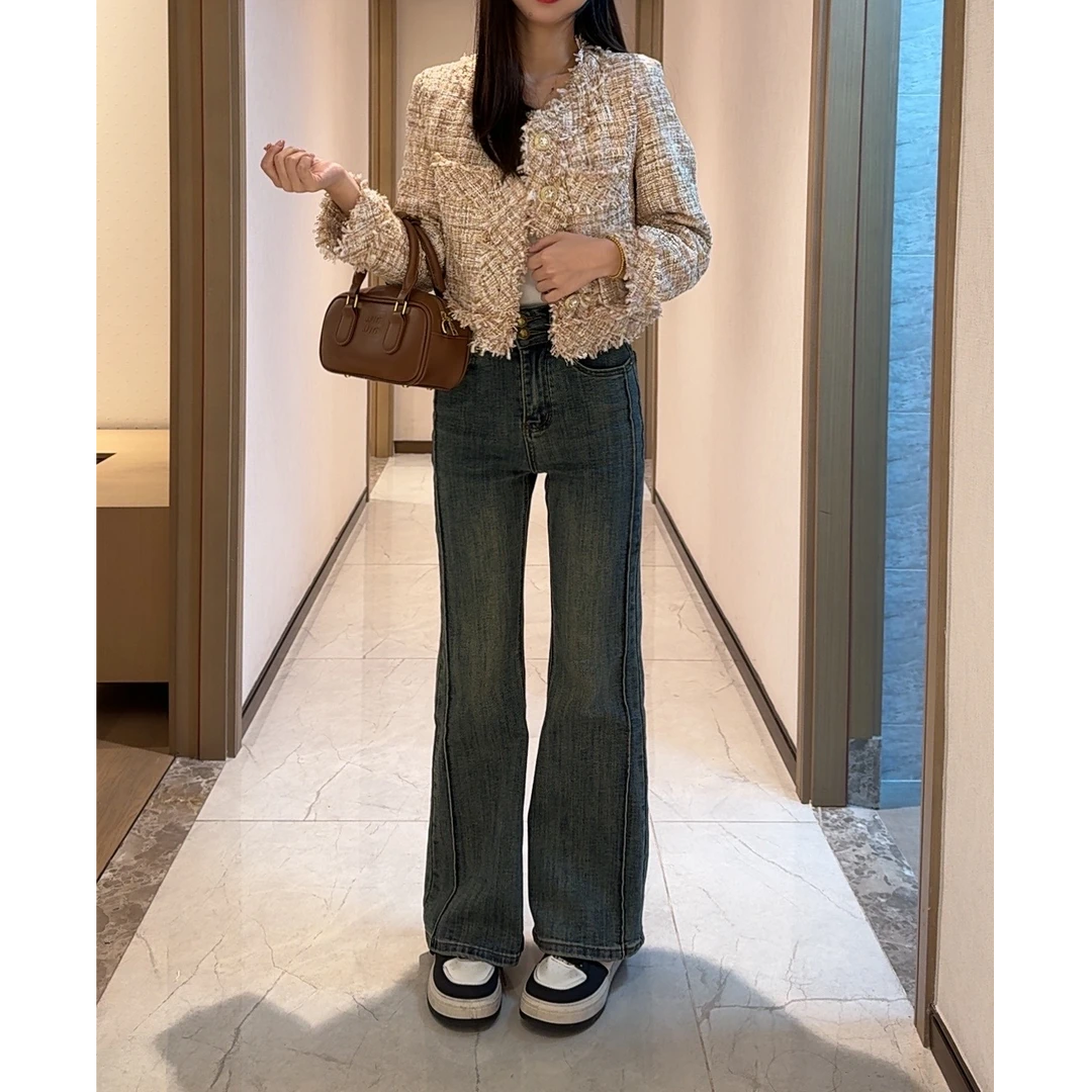 微喇牛仔裤女小个子春季高腰新款修身弹力显高显瘦百搭裤子3112