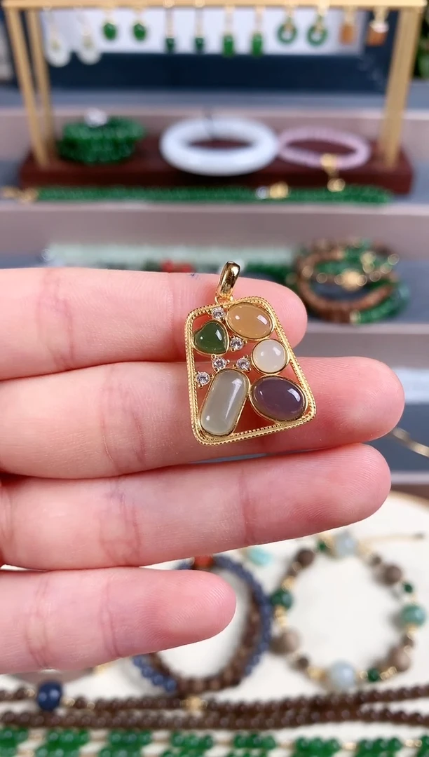 吊坠(不含链)银S925镶嵌和田玉1