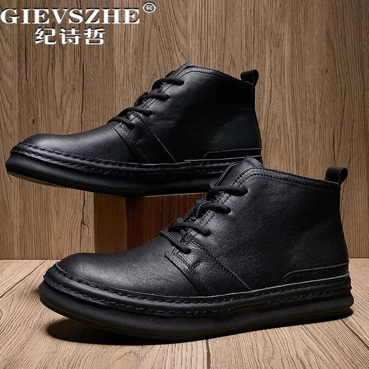 纪诗哲男鞋潮流轻便透气短靴男款时尚加绒休闲鞋子百搭轻奢马丁靴