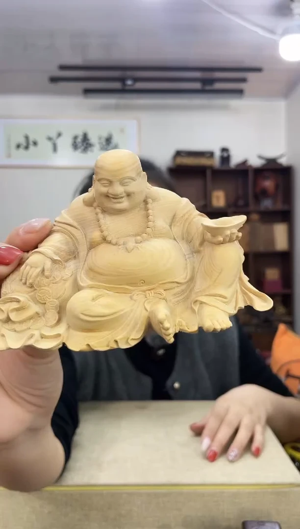 乌木类516小叶黄杨弥勒摆件