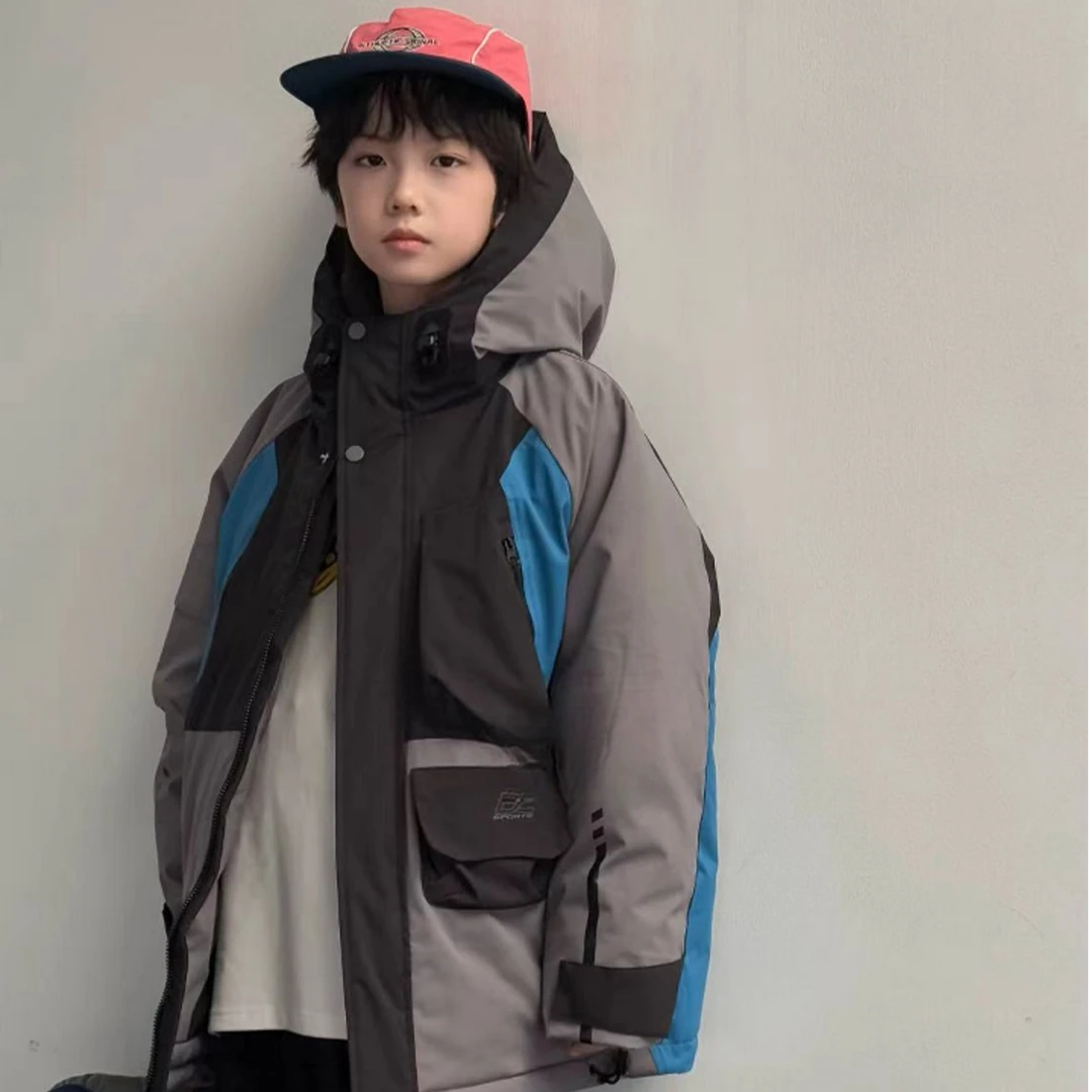 潮牌2025新款中大童冬季连帽羽绒服休闲百搭上衣外套宽松6111