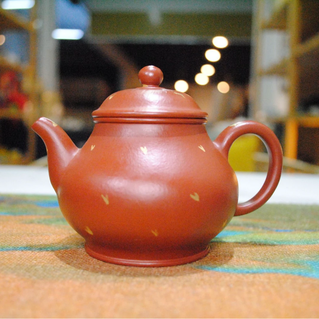 半手朱泥洒金潘壶泥壶红泥水平壶莲子壶紫砂壶茶具泡茶壶朱泥壶