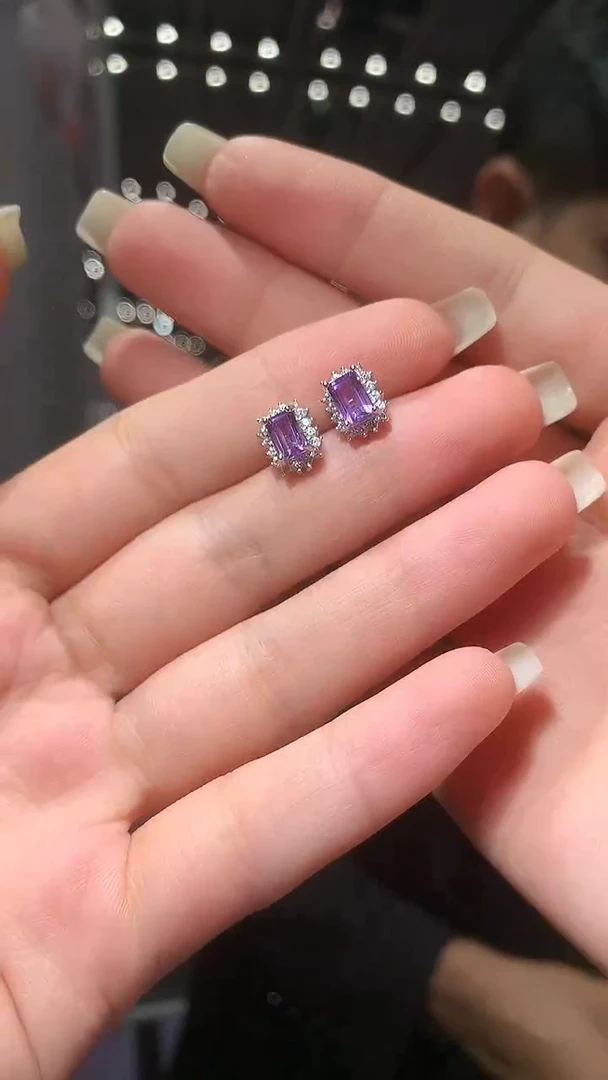 银S925镶嵌耳饰紫晶【宝石世家严选】