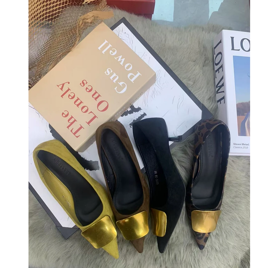 浅口豹纹气质法式高跟鞋2025新款单鞋尖头轻奢