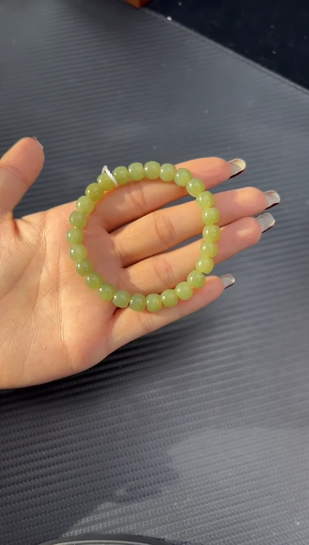 未镶嵌手串和田玉若羌微色差青黄口卡8直切手串灯牌送枣
